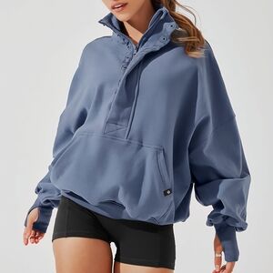 Popflex Ooey Gooey Half Zip Sweater in Blue Dusk